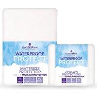 Slumberdown Waterproof Protect Mattress & 2 Pillow Protectors in White | Size: Double