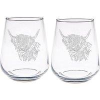 Selbrae House 2 Stemless Glasses - Highland Cow Side Profile in Clear