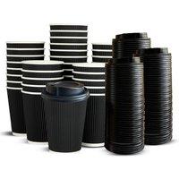 ECONX 12oz Disposable Coffee Cups With Lids 3 Ply Black Paper Cups X 250PCS