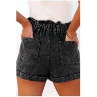 Everyday The Label Women's Black Vintage Washed Frilled High Waist Denim Shorts | Size: 18