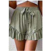 Everyday The Label Women's Laurel Green Textured Tie Waist Ruffle Hem Shorts in Pale Green | Size: Large