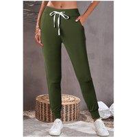 Everyday The Label Women's Moss Green Drawstring Waist Pocketed Joggers in Dark Green | Size: 6