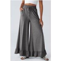 Everyday The Label Women's Medium Grey Ruffled Wide Leg Pull On High Waist Pants with Pockets in Mid Grey | Size: 14