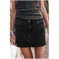 Everyday The Label Women's Carbon Grey Mineral Wash Ripped Raw Hem Denim Mini Skirt in Dark Grey | Size: 12