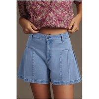Everyday The Label Women's Dusk Blue Pleated Patchwork Wide Leg Lightweight Denim Shorts in Mid Blue | Size: 10