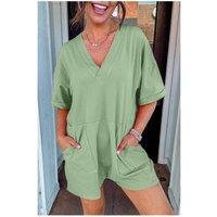 Everyday The Label Women's Grass Green Loose Half Sleeve V Neck Knit Romper in Bright Green | Size: XL