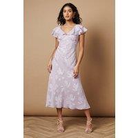 Oasis Women's Petite Plain Satin Burnout Ruffle Midi Dress in Lilac | Size: 12