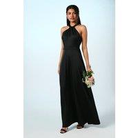 Coast Women's Honoured Petite Twist Halterneck Satin Maxi Bridesmaid Dress in Black | Size: 10