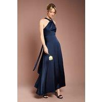 Coast Women's Honoured Petite Twist Halterneck Satin Maxi Bridesmaid Dress in Navy | Size: 8