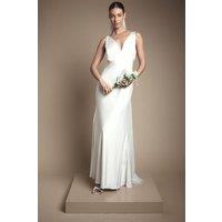Coast Women's Satin V Neck Maxi Wedding Dress with Back Sash Detail in Ivory | Size: 14