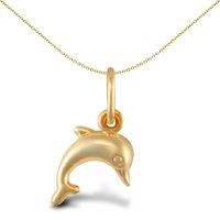 Jewelco London Women's 9ct Gold Micro Dolphin Charm Pendant
