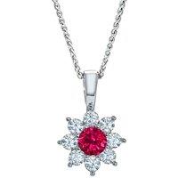 Jewelco London Women's Sterling Silver Red CZ Classic Royal Cluster Necklace 16>18 inch
