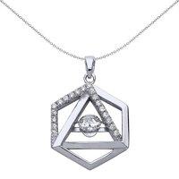 Jewelco London Women's Silver CZ Triangle Hexagon Honeycomb Charm Necklace 18 inch