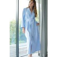 British Boxers Women's 'Westwood' Blue Stripe Brushed Cotton Dressing Gown in Light Blue | Size: XL