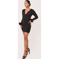 LuvForever Fashion Women's Liana - Black Long Sleeve Sequin Mini Dress | Size: 12