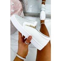 Love Lemonade Women's Crystal Suede Zip Pumps Trainers in White | Size: 5