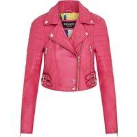 Infinity Leather Women's Brando Cropped Leather Jacket-Longtown in Fuchsia | Size: 14