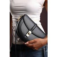 Where's That From Women's 'Breeze' Faux Leather Shoulder Bag With Gold Lock Detail in Black
