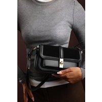 Where's That From Women's 'Coral' Suede Structured Shoulder Bag with Gold Lock in Black