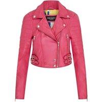 TruClothing Women's Real Leather Short Cropped Length Brando Style Biker Jacket in Fuchsia | Size: 14