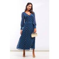 Needs No Label Women's Dark Blue Long Sleeve Foil Plunge Midi Dress | Size: 12