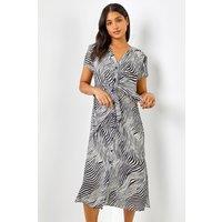 Roman Women's Abstract Wave Print Tie Knot Detail Dress in Black | Size: 20