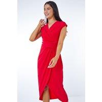 Roman Women's Petite Ruched Wrap Midi Dress in Red | Size: 8