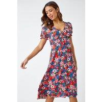 Roman Women's Frill Sleeve Floral Tea Dress in Red | Size: 20
