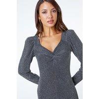 Roman Women's Shimmer Stretch Knot Detail Dress in Silver | Size: 10
