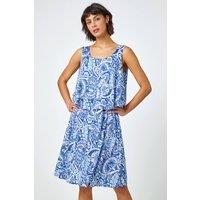 Roman Women's Sleeveless Paisley Print Overlay Dress in Blue | Size: 10