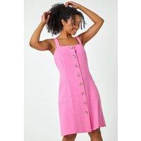 Roman Women's Petite Button Front Pocket Dress in Pink | Size: 16