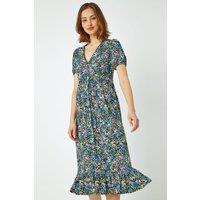 Roman Women's Ditsy Floral Lace Detail Midi Dress in Blue | Size: 10