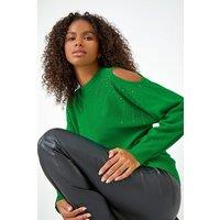Dusk Women's Sparkle Cold Shoulder Jumper in Green | Size: 10