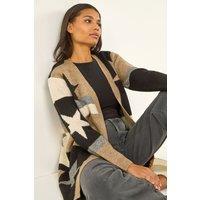 Roman Women's Star Print Longline Stretch Cardigan in Natural | Size: 10