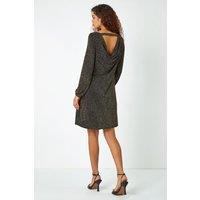 Roman Women's Glitter Cowl Cutout Swing Stretch Dress in Gold | Size: 18