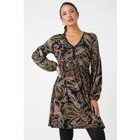 Roman Women's Paisley Print Stretch Dress in Black | Size: 10