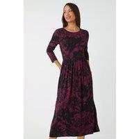 Roman Women's Tie Dye Pocket Stretch Midi Dress in Red | Size: 10