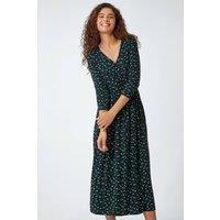 Roman Women's Ditsy Print Pocket Midi Stretch Dress in Black | Size: 10