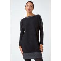 Roman Women's Spot Print Border Knitted Jumper Dress in Black | Size: 18