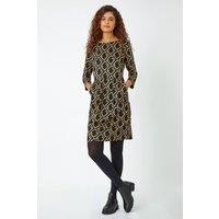 Roman Women's Geometric Print Pocket Shift Dress in Yellow | Size: 20