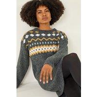 Roman Women's Nordic Print Knitted Jumper Dress in Dark Grey | Size: 18