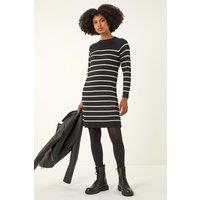 Roman Women's Stripe Print Knitted Jumper Dress in Black | Size: 14