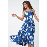 Roman Women's Abstract Spot Print Panelled Midi Dress in Navy | Size: 10