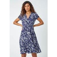 Roman Women's Zebra Print Stretch Wrap Skater Dress in Navy | Size: 18