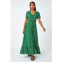 Roman Women's Spot Print Frill Hem Maxi Dress in Dark Green | Size: 10