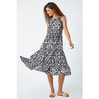 Roman Women's Baroque Tiered Smock Midi Dress in Black | Size: 16