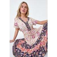 Roman Women's Petite Floral Border Print Midi Dress in Light Pink | Size: 12