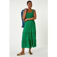 Roman Women's Crochet Detail Cotton Blend Maxi Dress in Green | Size: 20