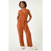 Roman Women's Petite Button Detail Pocket Jumpsuit in Brown | Size: 18