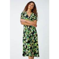 Roman Women's Ditsy Floral Ruched Sleeve Midi Dress in Green | Size: 10